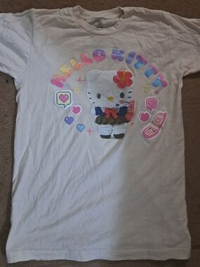 Hello Kitty White Short Sleeve Tee with Colorful Glitter Graphic